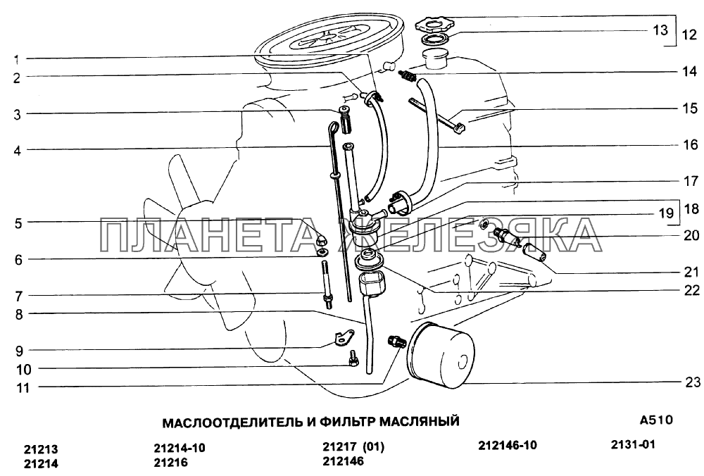 Маслоотделитель и фильтр масляный ВАЗ-21213-214i